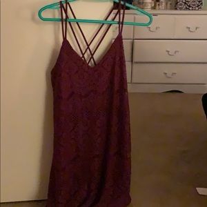 Burgundy short dress.